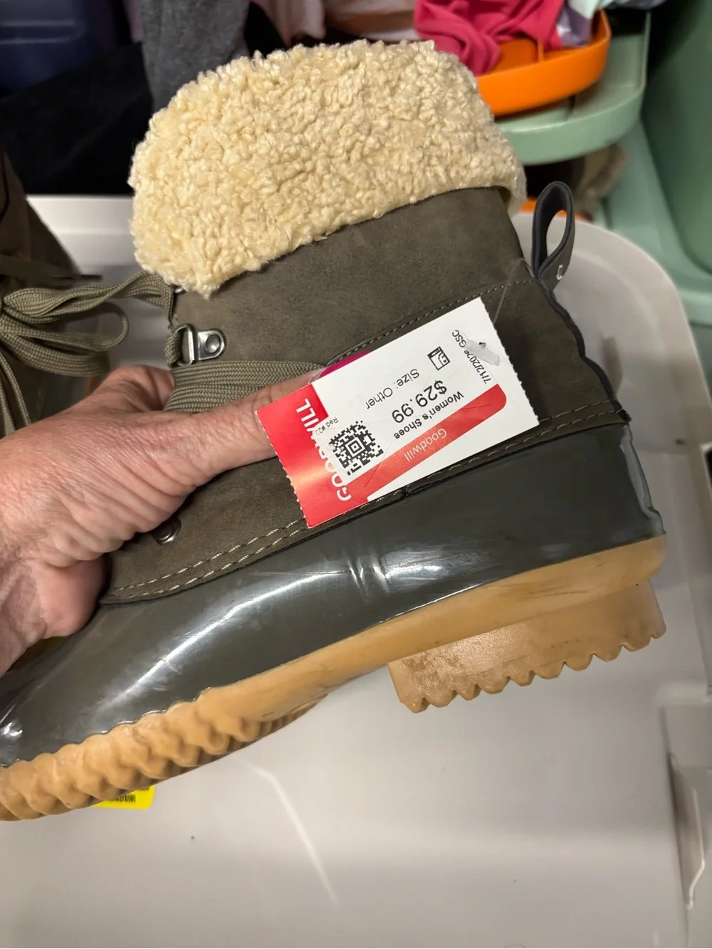 DV by Dolce Vita Olive Green Faux-Shearling Lace-Up Duck Boots